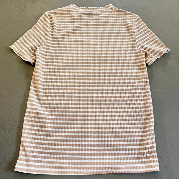 Vero Moda Short Sleeve Striped Yellow White Shirt XS - Picture 5 of 7